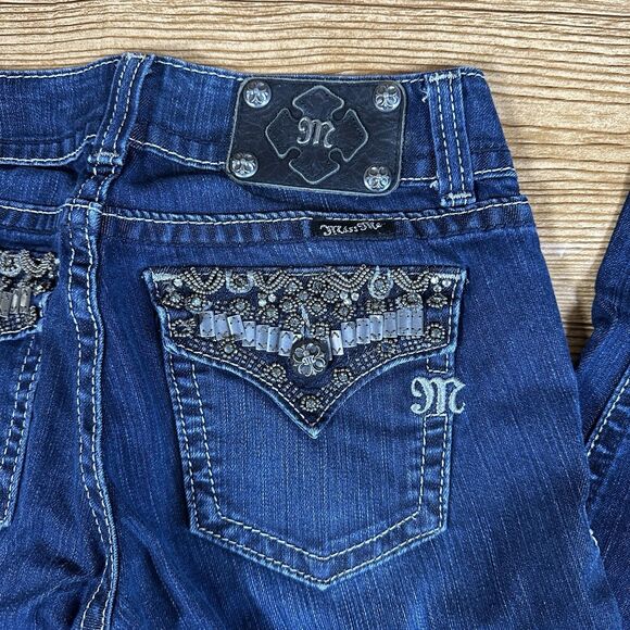Miss Me Jeans Women’s 27 Blue Skinny JP46565 Sequence Embroidered Flap Pockets - Picture 4 of 16